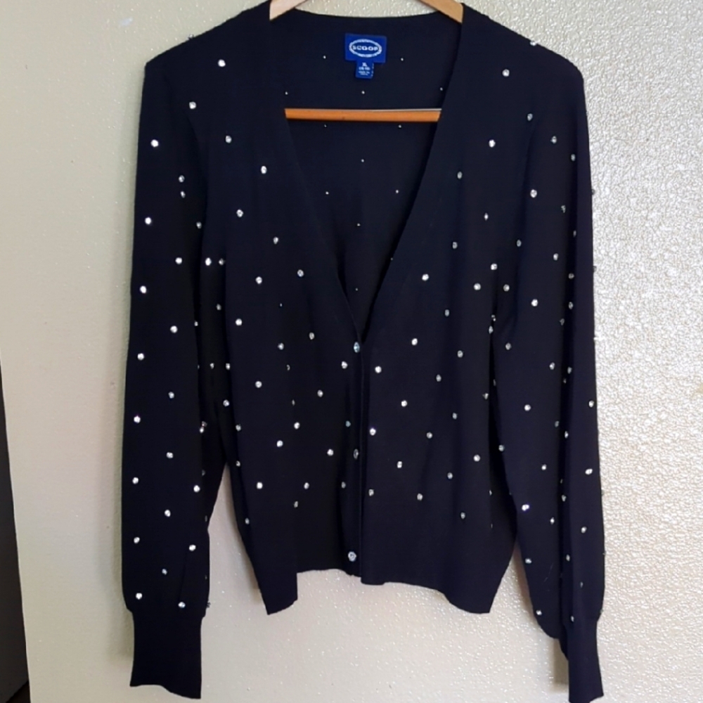 Scoop NYC Black Cardigan with White Dots